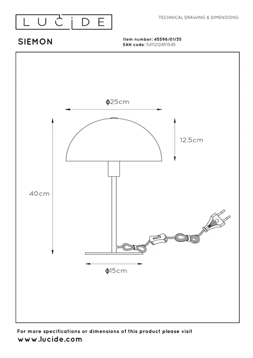 Lucide SIEMON - Tischlampe - Ø 25 cm - 1xE14 - Blau - technisch